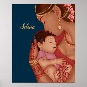 Poster Mãe indiana segurando seu bebê vestindo henna