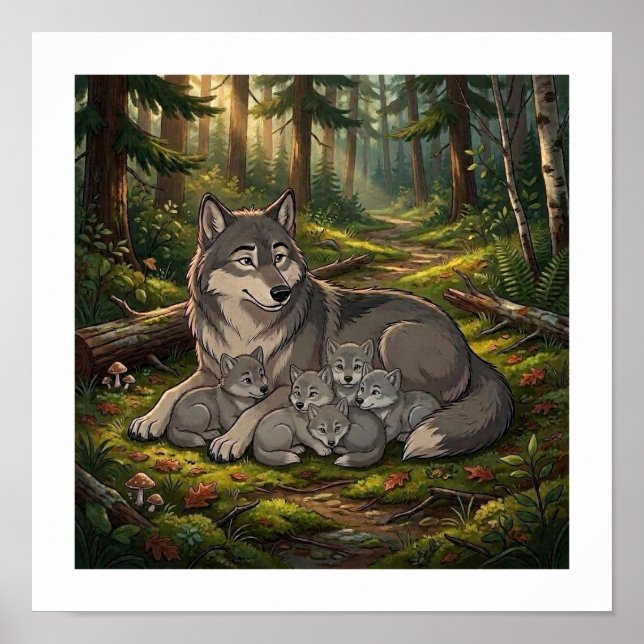 Poster Mãe Loba E Filhotes   (Frente)
