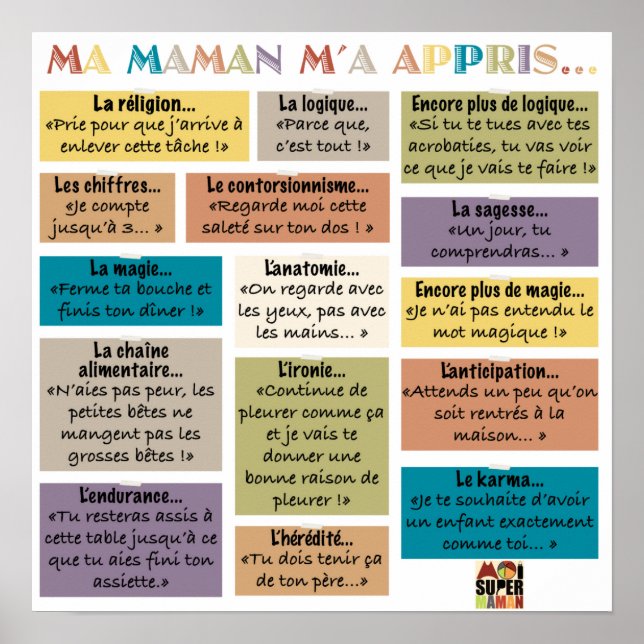 Poster "Mãe Maman m'a appris" - Moi Super Maman (Frente)