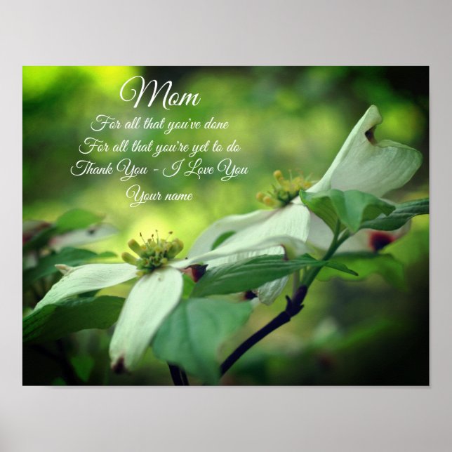Poster Mãe Obrigado Você Adora Dogwood Floral Personaliza (Frente)