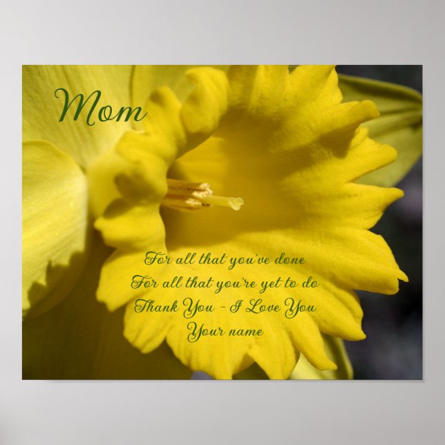 Poster Mãe Obrigado Você Ama Daffodil Flower Personalizad (Frente)