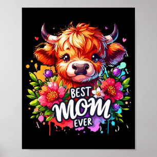 Poster Mãe sempre vaca highland floral dia das mães