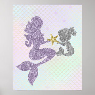 Poster Mãe Sereia e Filha com Brilho