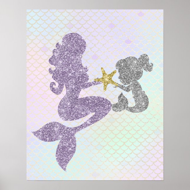 Poster Mãe Sereia e Filha com Brilho (Frente)