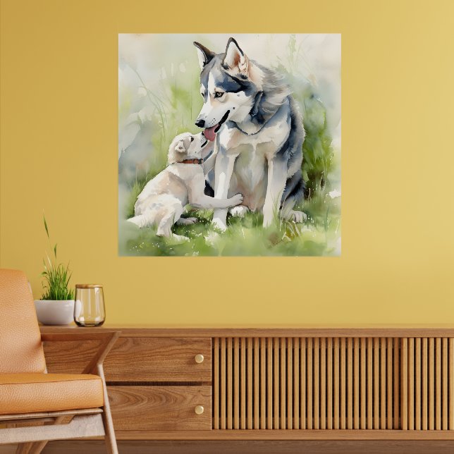 Poster Mãe Siberiana Cachorro Cachorro Mamãe Paint Fundo (Sala de Estar 2)