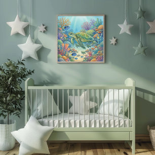 Poster Mãe Tartaruga Marinha e Berçário de Filhotes