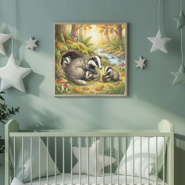 Poster Mãe Texugo e seus Filhotes Berçário