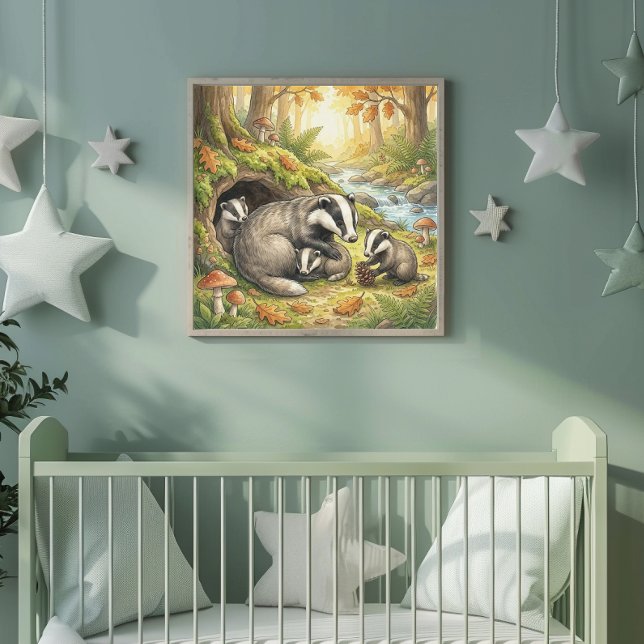 Poster Mãe Texugo e seus Filhotes Berçário (Criador carregado)