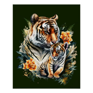 Pôster Mãe Tiger com seu Poster brilhante Cubo