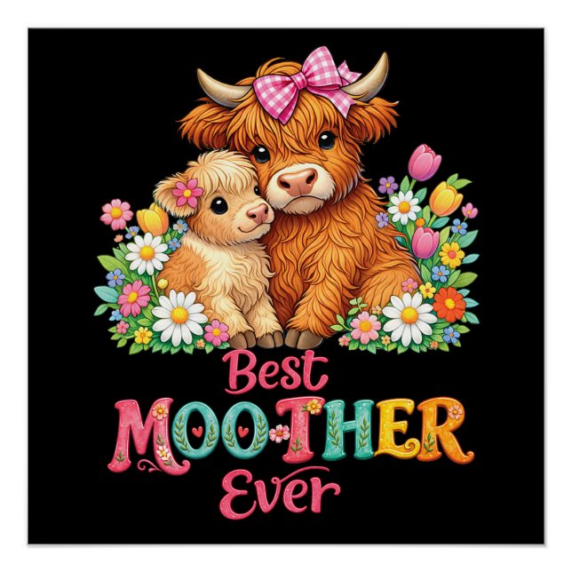 Pôster Mãe Vaca das Terras Altas da Escócia Feliz Dia das (Frente)