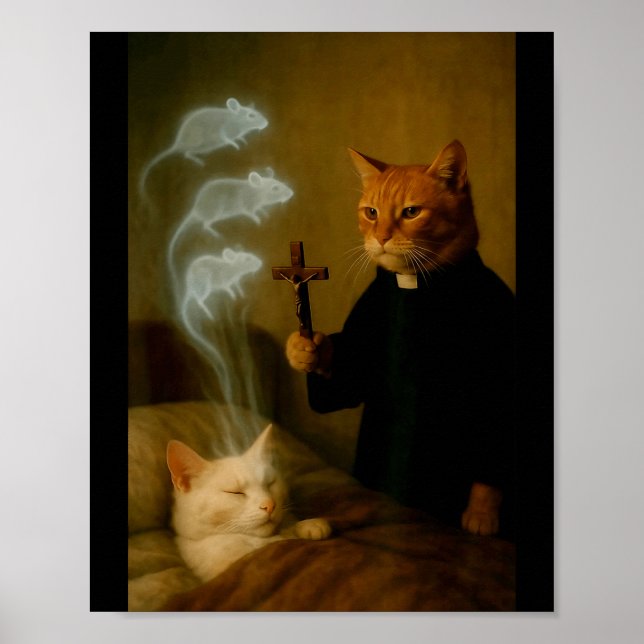 Poster Mage Cat Meme Cat Exorcism Mouse Funny Fantasy Hum (Frente)