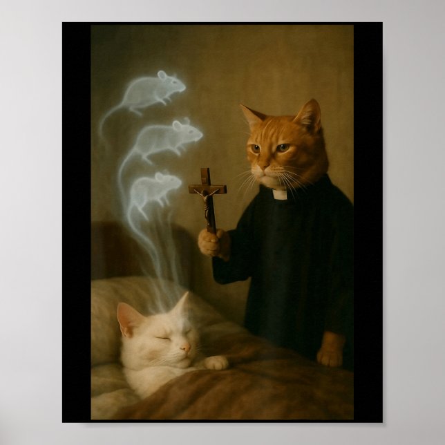 Poster Mage Cat Meme Cat Exorcism Mouse Funny Fantasy Hum (Frente)