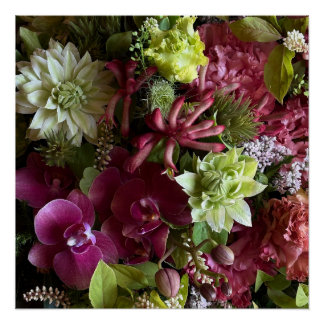 Pôster Magenta Pink Orchid and Green Clematis Floral Post