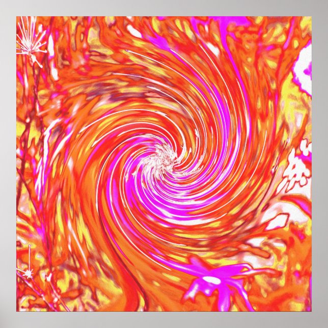 Poster Magenta Retro e Cores de Outono Floral Swirl (Frente)