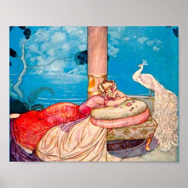 Poster Magia de Cria de Pavão Branco e Princesa (Frente)