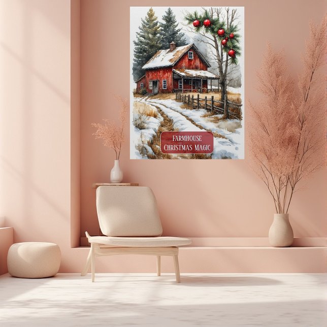 Pôster Magia de Natal em Fazenda Rústica Vintage  (Farmhouse Christmas Magic Vintage Rustic Poster
)