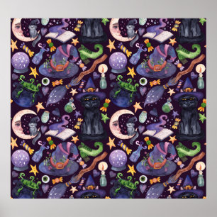 Poster Magia do Halloween: padrão escura desenhado à mão.