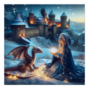 Pôster Magia Feiticeira Dragão Fantasy Art Poster