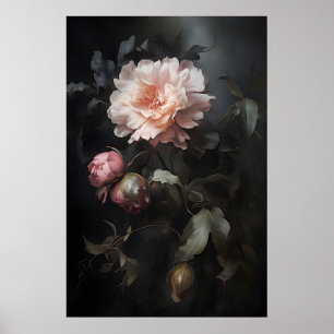 Poster Magia peônias florais estampa vintage, botânica es