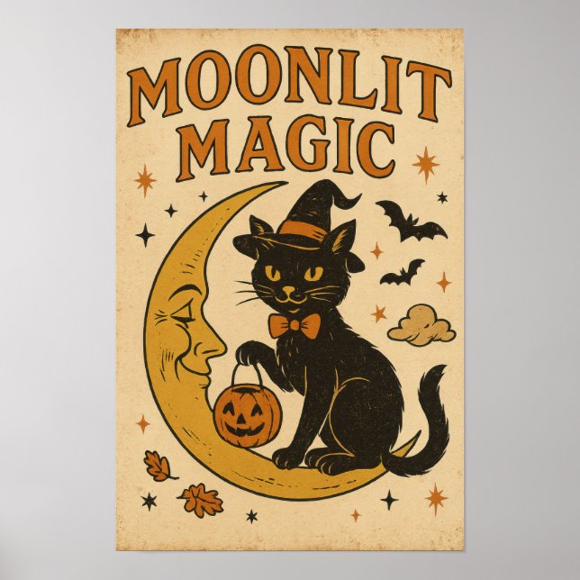Poster Magia Vintage de Halloween ao Luar (Frente)