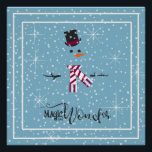 Pôster Magic and Wonder Christmas Snowman Blue ID440<br><div class="desc">Belo e minimalista design de poster de final brilhante de Natal, com um estilizado boneco de neve, enquadrado em branco sobre um cadete azul espalhado por flocos de neve e estrelas. A tipografia de tendências de 'Magic and Wonder' completa a design. Adicione um nome para personalizar, se preferido. Procure ID440...</div>