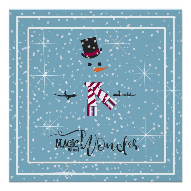 Pôster Magic and Wonder Christmas Snowman Blue ID440 (Frente)