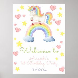 Poster Magic Unicorn Primeiro Aniversário Bem-vindo