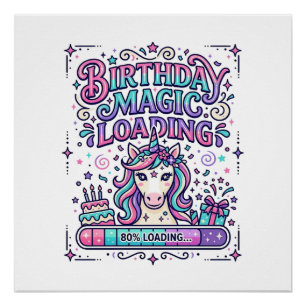 Pôster Mágica de Aniversário de Unicórnio Carregando Merc