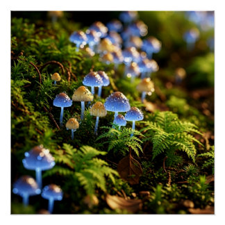 Pôster Magical Bioluminescent Fungi - Deep Forest
