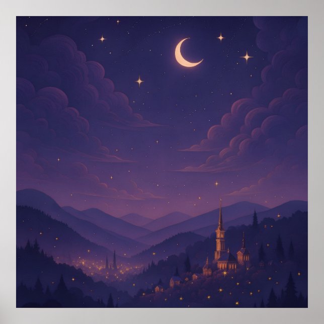 Poster Magical Moonlit Village Nightscape (Frente)
