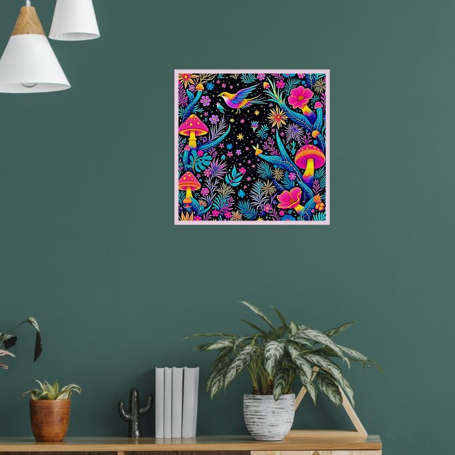 Poster Magical Neon Forest Night Design (Sala de Estar 1)
