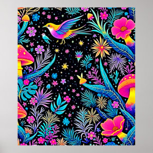 Poster Magical Neon Forest Night Design
