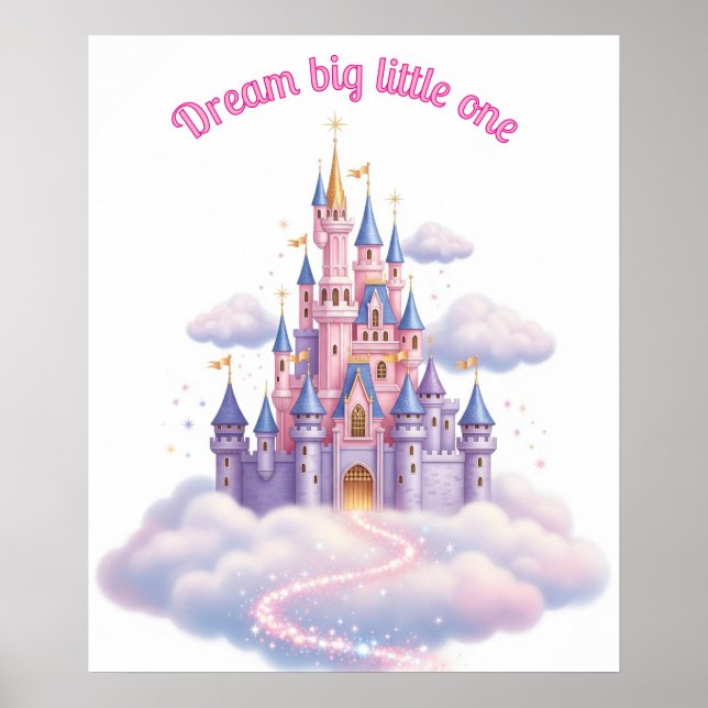 Poster Magical Pink Princess Castle Girls Room Custom (Frente)
