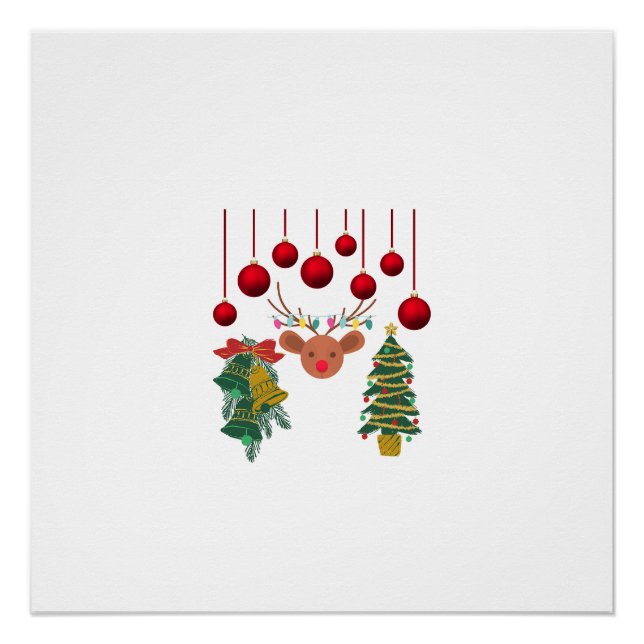 Pôster Magical Reindeer Bells and Christmas Tree Design  (Frente)