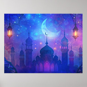 Poster Mágicas Noites Árabes Eid Mubarak Cores Crescentes