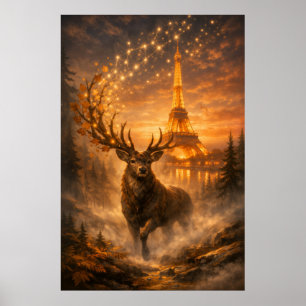 Poster Mágico Cervo da Torre Eiffel de Paris Outono