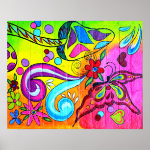 poster mágico colorido groovy da borboleta do