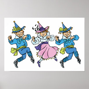 Poster Mágico de Oz Vintage, Munchkins Dançantes Fofos!