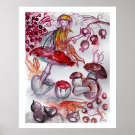 Poster MAGICO FOLLETE DE COGUMELOS Fantasia Floral Vermel