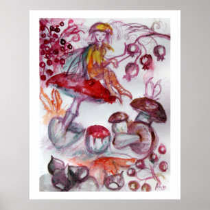 Poster MAGICO FOLLETE DE COGUMELOS Fantasia Floral Vermel