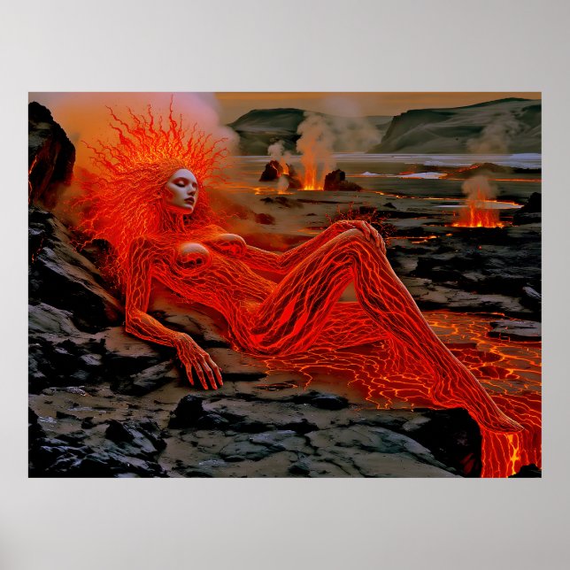 Poster "Magma Dormindo" - Retrato de Mulher Vulcânica (Frente)