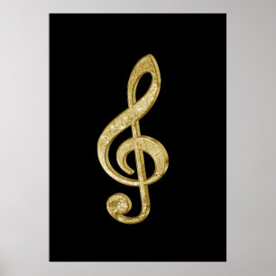 Pôster Magnífico bar de ouro brilhante treble clef