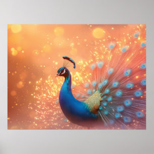 Poster Magnífico Pavão com Plumagem Vibrante