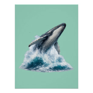 Pôster Magnífico Poster de Baleia Jubarte Rompendo a Pare