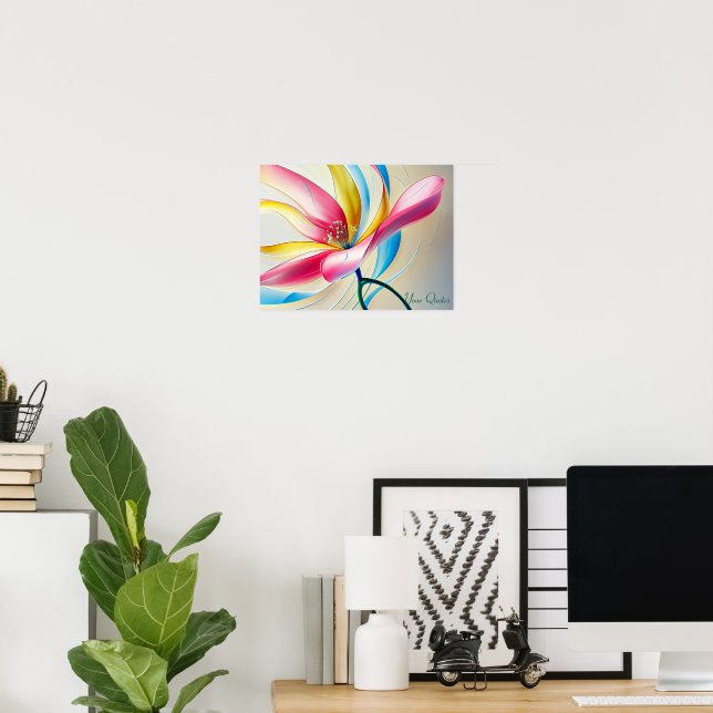 Poster Magnólia Abstrata em Aquarela em Flor (Escritório em casa)