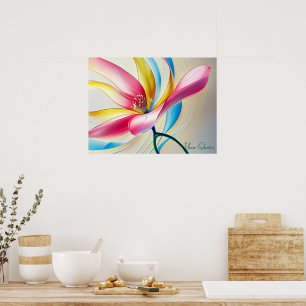Poster Magnólia Abstrata em Aquarela em Flor