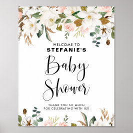 Poster Magnolias e Cotton Garland Chás de fraldas Bem-vin