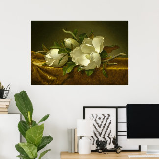 Poster Magnolias on Gold Velvet Cloth by MJ Heade