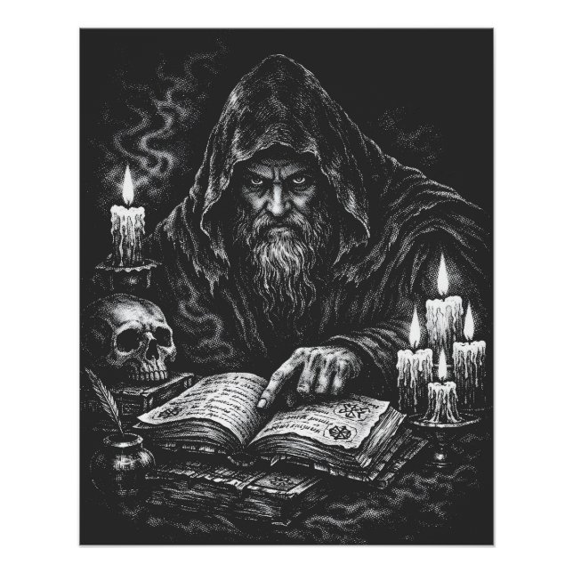 Pôster Mago Estudando o Grimório — por BurnsInHell (Frente)