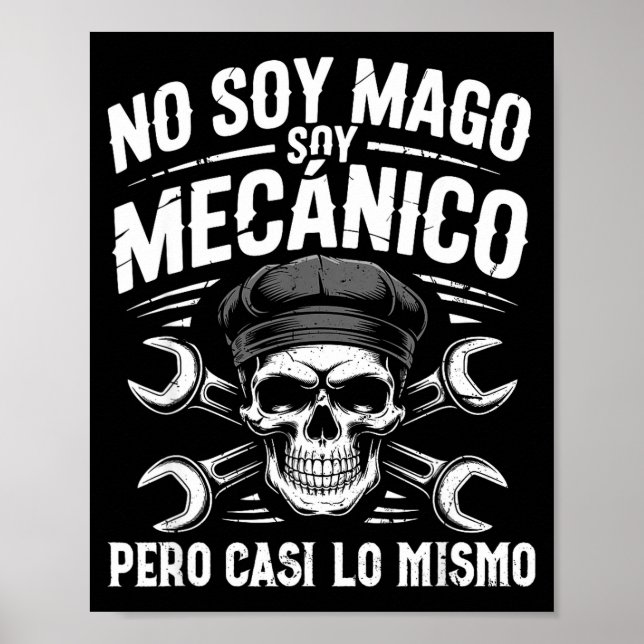 Poster Mago Y Mecánico Funny Car Mechanic Skull Spanish V (Frente)